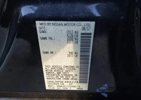 2017 Nissan Altima 2.5 Sr from USA, damaged, VIN 1N4AL3AP5HC484224